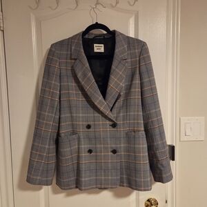Artzia (Sunday Best) Oversized Gray Plaid Double-Breasted Blazer